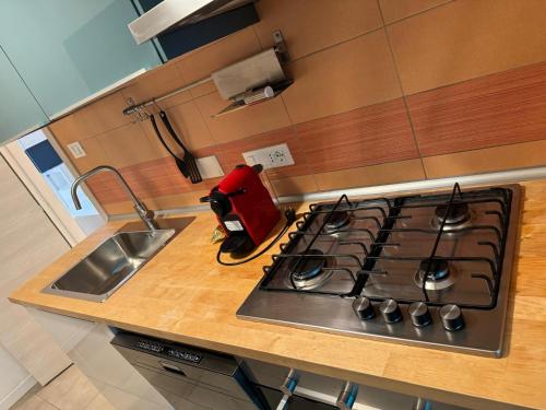 a kitchen counter with a stove and a sink at La casa di Valentino in Trieste