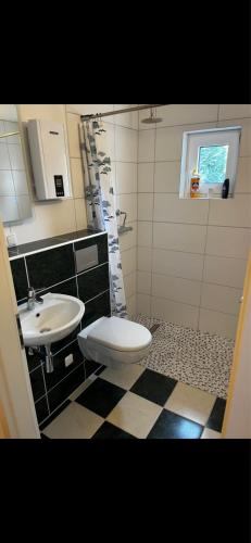 uma casa de banho com um WC e um lavatório em Ostseefewo Graal em Graal-Müritz