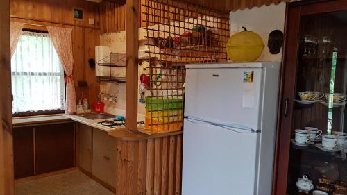 A kitchen or kitchenette at Domek letniskowy nad Jeziorem Wulpińskim