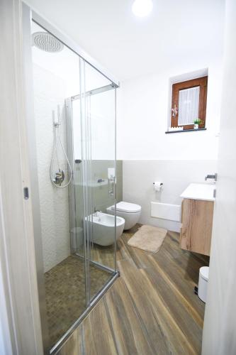 a bathroom with a shower and a toilet and a sink at Pina's house in Pianillo