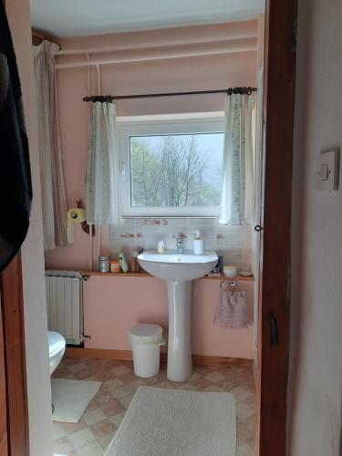 a bathroom with a sink and a window at Stara Hiša in Log Čezsoški