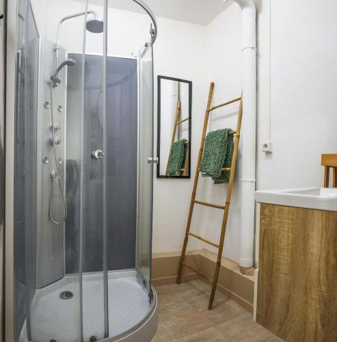 une salle de bain avec douche et lavabo dans l'établissement Le J'y suis j'y reste ! - Bergerac Centre - 2 pers, à Bergerac
