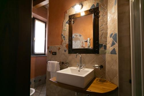 a bathroom with a sink and a mirror at Il Podere Del Germano Reale in Coriano