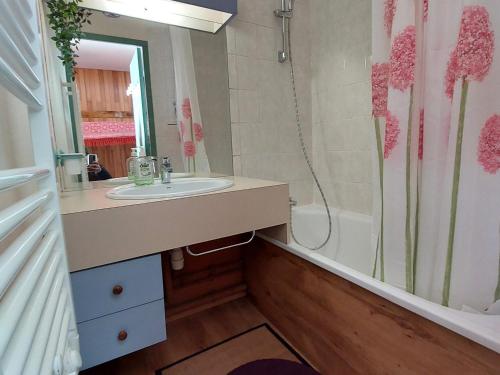 a bathroom with a sink and a shower and a tub at Studio Mont-de-Lans, 1 pièce, 4 personnes - FR-1-516-174 in Les Deux Alpes