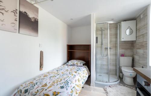 um quarto com um chuveiro, uma cama e um WC em Awesome Apartment In Amblainville With Kitchenette em Amblainville
