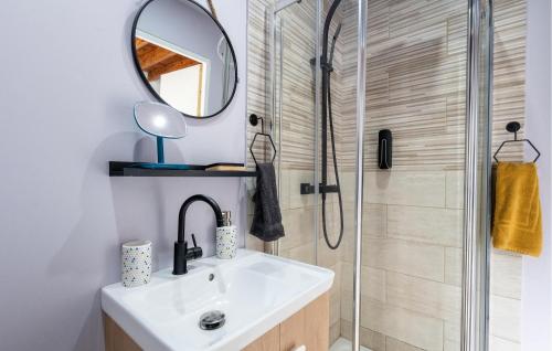 een badkamer met een wastafel en een douche bij 1 Bedroom Cozy Apartment In Amblainville in Amblainville