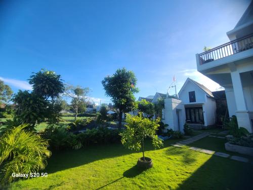 a yard of a house with a tree in it at Batur lake view in Kintamani