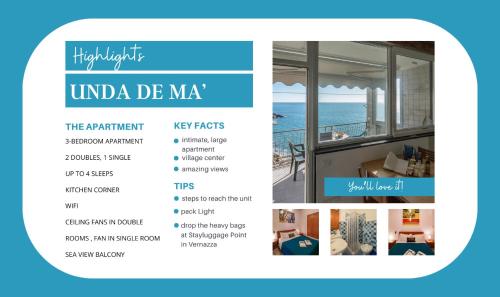 ヴェルナッツァにあるUnda de Ma Sea View Terrace Apartmentの海の真ん中のホテルのチラシ