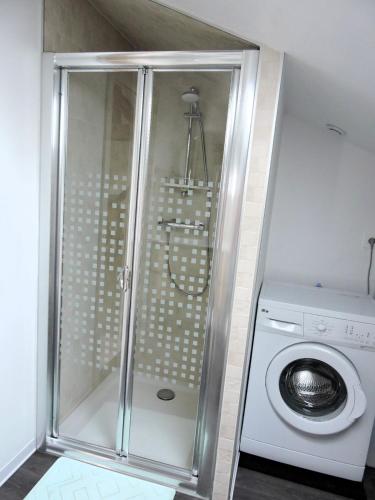 une machine à laver et une machine à laver dans une salle de bain dans l'établissement Appartement cosy proche centre, à Colmar