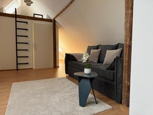a living room with a couch and a table at City-Apartment in bester Lage in Münster