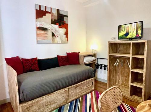 a room with a bed and a tv on a wall at Baionakoa Résidence in Bayonne