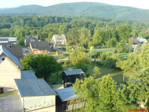 an aerial view of a village with trees and houses at Privat Apartma Ulrych in Liberec