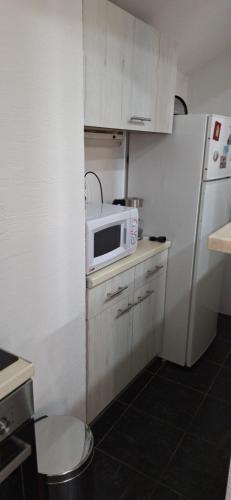 a small kitchen with a microwave on the counter at Apartment Elena in Herceg-Novi