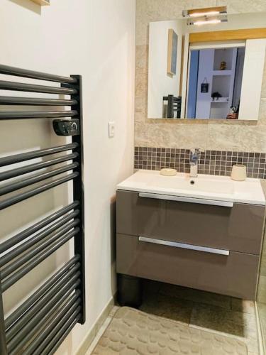 une salle de bain avec un lavabo et un miroir dans l'établissement Studio - Centre ville Ajaccio, à Ajaccio