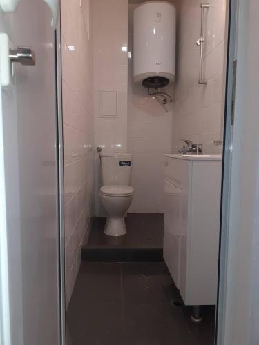 a bathroom with a toilet and a sink at Nice and quiet apartament în Plovdiv in Plovdiv