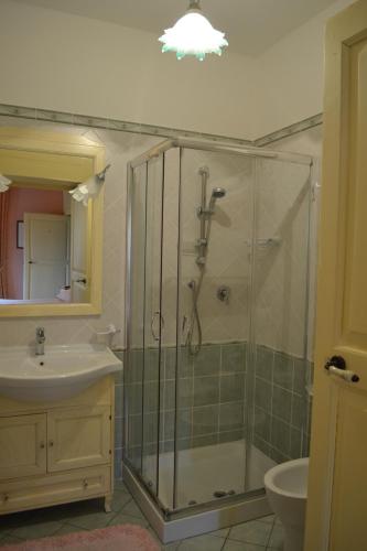 a bathroom with a shower and a sink at Agriturismo La Palazza in Sala Consilina