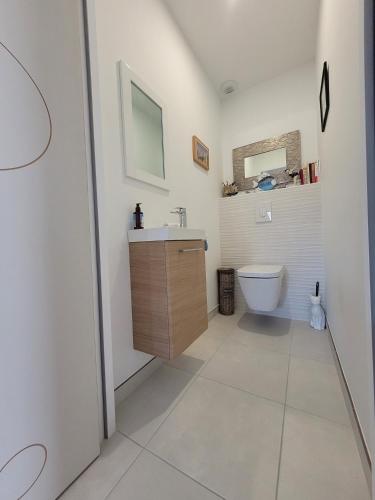 a bathroom with a sink and a toilet at villa les lavandes in Saint-Alban