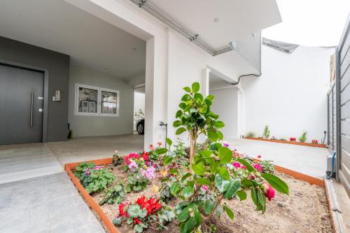 a garden in the middle of a room with flowers at IAIRA in Athens