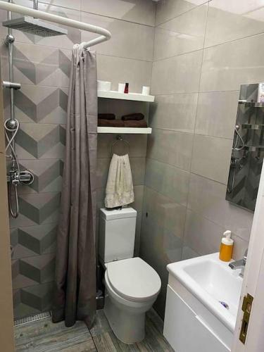 a bathroom with a toilet and a sink at Nador Holiday in Selouane