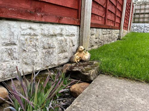 a stuffed animal sitting on the side of a building at Two Four Four, holiday home in Matlock in Matlock