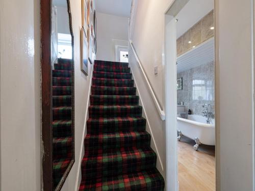a red and green carpeted staircase in a bathroom at 5 Bed in Melrose 79418 in Melrose