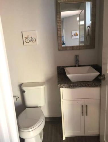 a bathroom with a white toilet and a sink at 3A Beach Gear Equipped 2 BR Cerritos Beach Condo in San Carlos