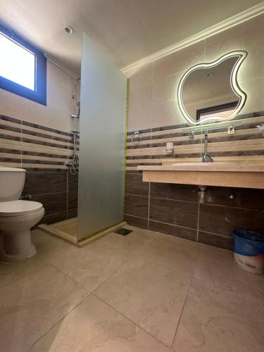 a bathroom with a toilet and a sink and a mirror at Al mashrabiya apartment 2 bed room in Hurghada
