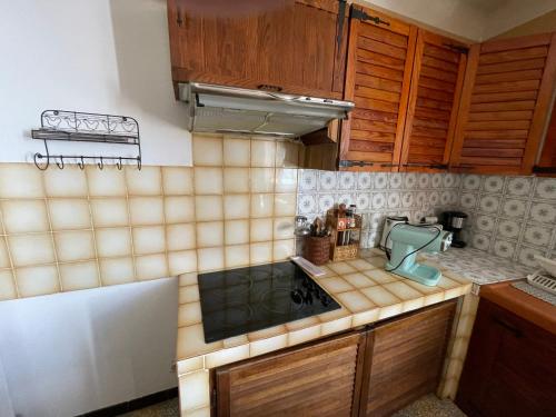 Il comprend une petite cuisine équipée d'une cuisinière et d'un évier. dans l'établissement Jad, à Moustiers-Sainte-Marie