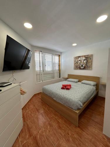 a bedroom with a bed and a flat screen tv at Maximum Beach in Arinaga