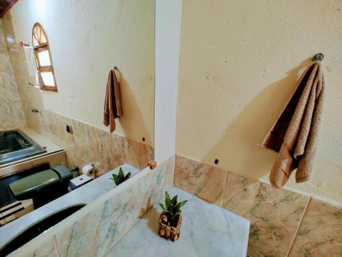 ein Bad mit einem Waschbecken und einem WC. in der Unterkunft Suíte privativa acesso rápido 5 minuto balsa in Ilhabela