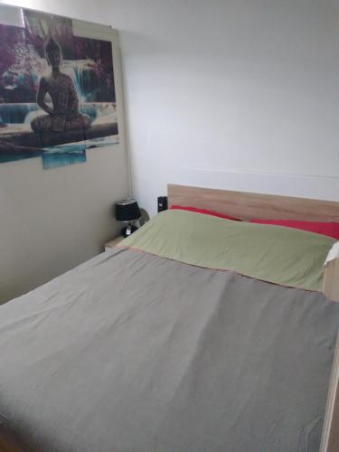 ein Schlafzimmer mit einem Bett und einem Wandgemälde in der Unterkunft Ana habitación privada in Antwerpen