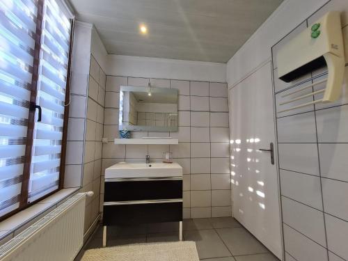 een badkamer met een wastafel en een spiegel bij Gîte Nancy, 2 pièces, 2 personnes - FR-1-584-316 in Nancy