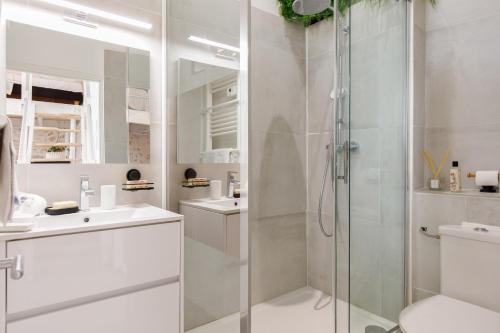 une salle de bain avec une douche, des toilettes et un lavabo dans l'établissement Incredible loft in Vieil Antibes with AC, à Antibes