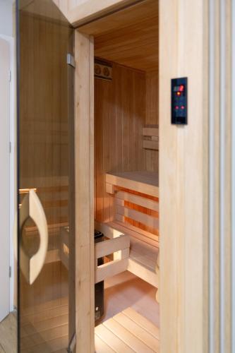 a sauna is shown from the inside of a room at Apartamenty Cicha - bezpłatny parking in Krynica Zdrój