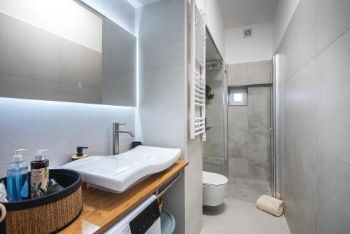 a bathroom with a sink and a shower at Lux Maximus in Pula