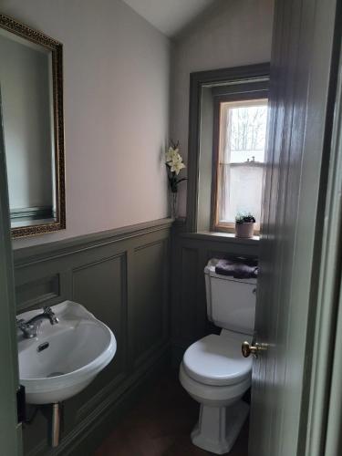 a bathroom with a white toilet and a sink at The Coach House in Carlisle