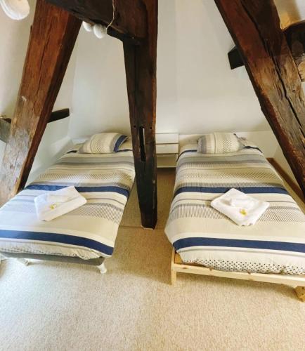 - 2 lits jumeaux dans une chambre avec douche dans l'établissement Le Perchoir - Accueillant & Chaleureux - Mon Groom, à Troyes