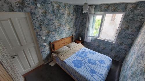 a bedroom with a bed and a window and a door at Guesthouse Angelina-Koko in Sighnaghi