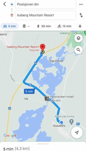 a google map with a red marker on it at Lantligt hus nära Isaberg in Nissafors
