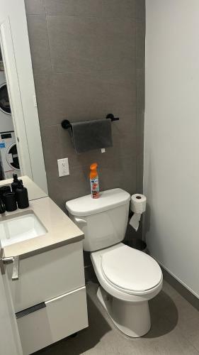 a bathroom with a white toilet and a sink at Studio Ottawa in Ottawa