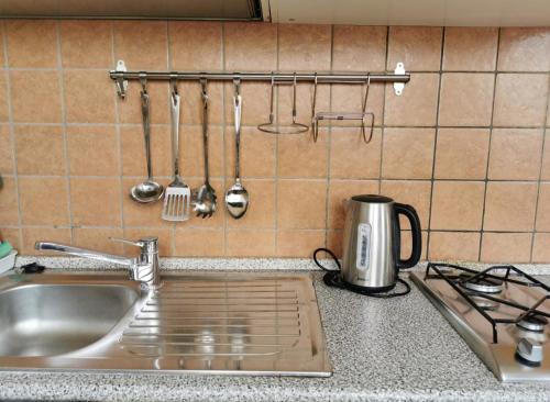a kitchen counter with a sink and utensils at Residence Torre Giuseppina in Naples