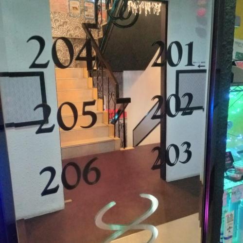 a door with numbers on the side of a staircase at X Hotel - Adult Only- in Sayama