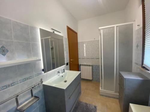 a bathroom with a sink and a shower at Casetta Tommaso in Porto Ercole
