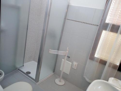 a bathroom with a shower and a toilet at Le Palme Apartment in Gargallo
