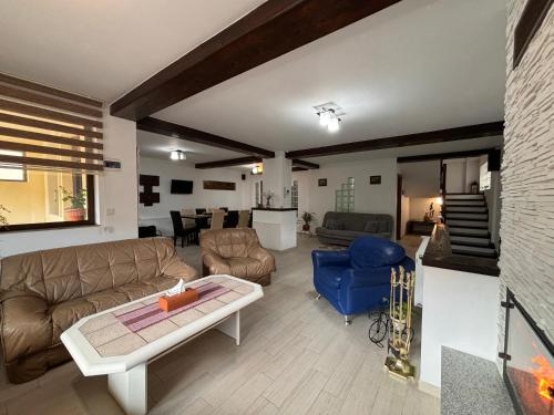 - un salon avec un canapé et une table dans l'établissement Skyline Villa, à Azuga
