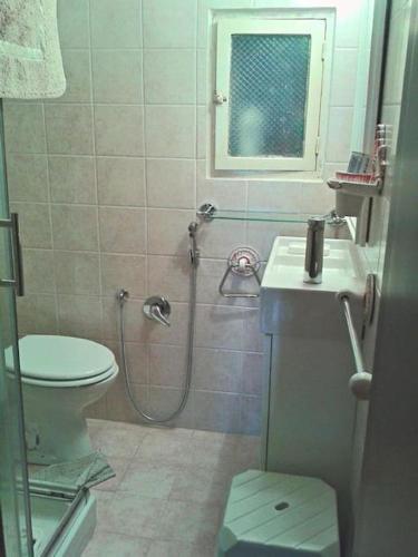a bathroom with a shower with a toilet and a sink at Casa vacanze Dolce Glicine in Bonassola