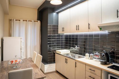 a kitchen with a sink and a counter top at KONTOYLIS APARTMENT in Kalabaka