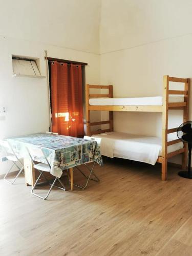 a room with two bunk beds and a table at Monolocale Ventotene in Ventotene