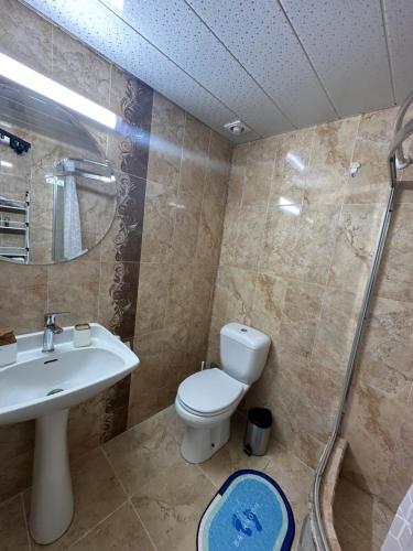 a bathroom with a toilet and a sink at City Centre Apartment - Mari in Kutaisi