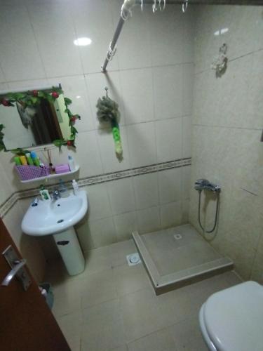 y baño con ducha, lavabo y aseo. en Fully furnished room en Sharjah